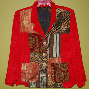 Alex Kim XL Red Patchwork Jacket Blazer